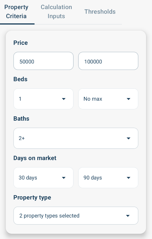 Property criteria screen